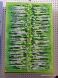 ABSTRACT OIL ON CANVAS; GREEN AND WHITE OIL ON CANVAS. SIGNED BY ARTIST ON LEFT SIDE. UNFRAMED.