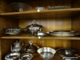 SHELF LOT OF SILVER PLATE; LOT CONTAINS 2 ROGERS & BROS OVAL VEGETABLE BOWLS, A RAIMOND ROUND PLATE