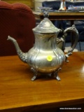 TOWLE SILVER PLATE TEAPOT; TOWLE SILVERPLATE TEAPOT WITH SCROLLING DETAILING SITTING ON 4 FEET. DOES