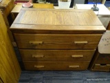 CHERRY DRESSER; 3 DRAWER CHERRY DRESSER WITH 2 WOODEN HANDLES ON EACH DRAWER. MEASURES 40 IN X 20 IN