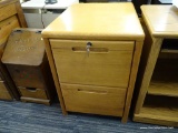 WOODEN FILING CABINET; WOOD CRAFT COMPANY WOODEN FILING CABINET WITH 2 DRAWERS WITH CARVED HANDLES,