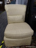 DISTINCTIONS SINGLE SEAT CHAIR; SINGLE SEAT CHAIR WITH AN IVORY COLORED PLAID CHECKERBOARD PATTERN.