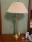 (MBED) LAMP; BRASS AND CRYSTAL LAMP WITH SHADE- 32 IN H