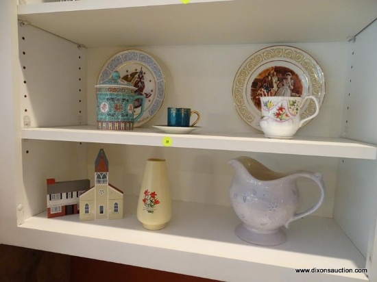 (LR) 2 SHELF LOT; LOT OF 2 SHELVES INCLUDES- 2 COLLECTOR PLATES, LIMOGE DEMITASSE CUP AND SAUCER,