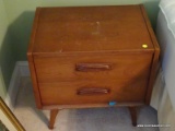 (MBED) NIGHT STAND; ONE OF A PR. OF UNITED FURNITURE MID CENTURY MODERN CHERRY 2 DRAWER NIGHT STAND-