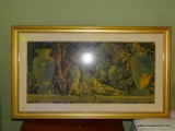 (MBED) FRAMED PRINT; FRAMED AND MATTED MAXWELL PARRISH PRINT IN GOLD FRAME- 34.5 IN 20.5 IN