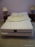 (BED1) BED; SERTA PERFECT SLEEPER QUEEN SIZE BOX SPRING AND MATTRESS ON METAL FRAME (RARELY USED)-