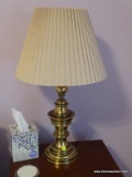 (BED1) LAMP; BRASS LAMP WITH RUFFLED SHADE- 26 IN H