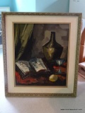 (UPBED) FRAMED OIL; FRAMED OIL ON CANVAS OF A STILL LIFE IN GOLD AND WHITE FRAME- 27 IN X 31 IN