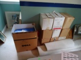 (UPBED) BOX LOT; BOX LOT WITH WINE MAKING SUPPLIES AND 9 BOXES OF GREEN WINE BOTTLES- START YOUR OWN