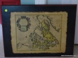 (UPBED) MAP ON BOARD; CANADIAN MAP ON PINE BOARD- 26 IN X 20 IN