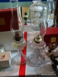 (UPBED) 2 OIL LAMPS; 2 VINTAGE OIL LAMPS WITH CHIMNEY- 18 IN AND 20 IN