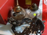 (UPBED) 2 OIL LAMPS-; 2 VINTAGE OIL LAMPS WITH HANGING BRACKETS