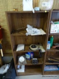 (GARAGE) BOOKCASE; ONE OF A PR. OF FAUX WOOD BOOKCASES WITH CONTENTS- 23.5 IN X 10 IN 53.5 IN
