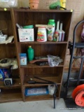 (GARAGE) BOOKCASE; ONE OF A PR. OF FAUX WOOD BOOKCASES WITH CONTENTS- 23.5 IN X 10 IN 53.5 IN