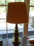 (LR) LAMP; BRASS LAMP WITH RUFFLED SHADE- 28 IN H