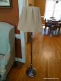 (LR) FLOOR LAMP; PEWTER FINISH 58 IN FLOOR LAMP WITH RUFFLED SHADE