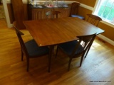 (DR) TABLE AND CHAIRS; BROYHILL MID CENTURY WALNUT DINING TABLE WITH 12 IN LEAF AND 6 CHAIRS (