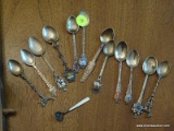 (DR) STERLING COLLECTOR SPOONS; 13 STERLING SILVER COLLECTOR SPOONS FROM VARIOUS COUNTRIES, 4 MARKED