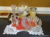 (DR) MISCELL. LOT; LOT INCLUDES- CRYSTAL BUD VASE, CRYSTAL SHELL PATTERN SERVING BOWL, PR. OF