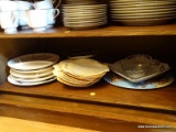 (DR) MISCELL. LOT (LEFT SIDE OF SIDEBOARD- BOTTOM SHELF)- LOT INCLUDES LARIAT PATTERN DIVIDED DISH,