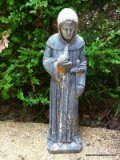 (OUT FRONT) GARDEN STATUE; CONCRETE STATUE OF ST. FRANCIS- 23 IN H