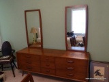 (MBED) 9 DRAWER DRESSER; UNITED FURNITURE MID CENTURY MODERN CHERRY 9 DRAWER DRESSER WITH 2 MIRRORS,