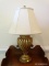 (FOYER) LAMP; COMPOSITION GOLD TONED LAMP WITH SHADE- 30 IN H