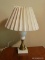 (MBD) VINTAGE LAMP; VINTAGE MILK GLASS, BRASS AND MARBLE LAMP WITH RUFFLED SHADE- 17 IN