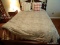 (MBD) BED LINENS; BED LINENS- 2 QUEEN COMFORTERS, MAROON AND BEIGE STRIPED - BEIGE AND WHITE,