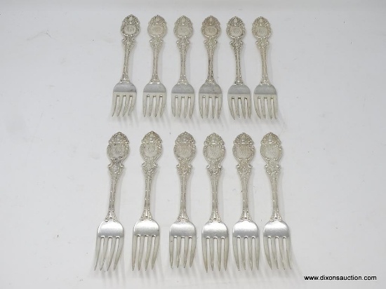 (12) EMBOSSED & MONOGRAMMED DINNER FORKS; MARKED RWZ STERLING. MEASURES 7-1/2" LONG. WEIGHS APPROX.