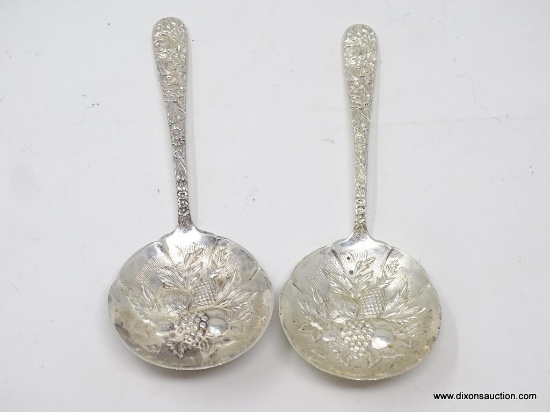 (2) S. KIRK & SON HEAVILY EMBOSSED SPOONS; THEY MEASURE 5-1/4" LONG & WEIGH APPROX. 1.91 TROY OZ.