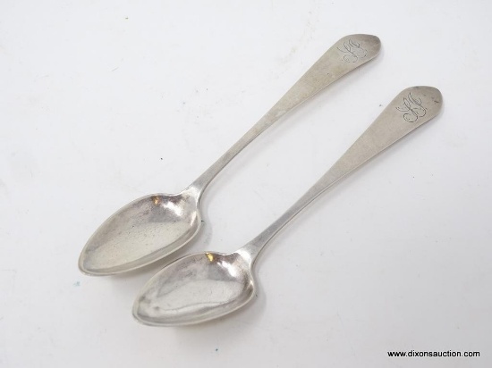 PR. OF A. SCOTT COIN SILVER MONOGRAMMED SPOONS; THEY MEASURE APPROX. 5-1/2" LONG. THE TOTAL WEIGHT