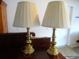 (GARAGE) LAMPS; PR. OF BRASS LAMPS WITH SHADES- 28 IN H