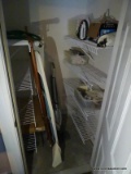 (GARAGE) CONTENTS OF CLOSET; CONTENTS INCLUDE- 2 ELECTRIC IRONS, A STEAM IRON , IRONING BOARD, SHARK