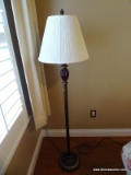 (LR) FLOOR LAMP; COMPOSITION BRONZE TONED FLOOR LAMP WITH SHADE- 62 IN H