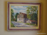 ( LR) FRAMED OIL; FRAMED OIL ON CANVAS OF COLWELL MILL BY HAROLD SETTER IN GOLD AND MAROON FRAME- 25