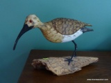 (SUNR) SHORE BIRD; WOOD CARVED SHOREBIRD ON DRIFTWOOD SIGNED LLD- 1975- 12 IN X 8 IN