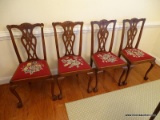 (DR) CHIPPENDALE CHAIRS; 4 CENTENNIAL MAHOGANY CHIPPENDALE BALL AND CLAW CHAIRS WITH NEEDLEPOINT