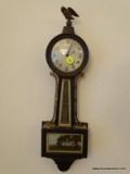 (DR) MOUNT VERNON BANJO CLOCK; BLACK BANJO CLOCK WITH EAGLE ON TOP AND MOUNT VERNON ON THE BOTTOM.