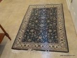 (FOYER) RUG; HANDMADE ORIENTAL SILKY BAKHAR RUG IN GREEN AND IVORY FLORAL PATTERN- 48 IN X 78 IN