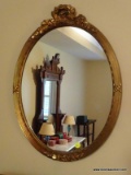 (MBD) MIRROR; GOLD OVAL MIRROR WITH FLORAL PATTERN- 18 IN X 24 IN