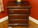 (BED1) NIGHT STAND; SUMTER CHERRY NIGHT STAND WITH MINOR SCRATCHES ON TOP AND MISSING PULLS- 24 IN X