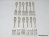 (12) EMBOSSED & MONOGRAMMED DINNER FORKS; MARKED RWZ STERLING. MEASURES 7-1/2