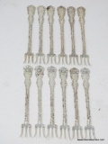 (12) STERLING EMBOSSED & MONOGRAMMED COCKTAIL FORKS; MEASURES 5-1/2