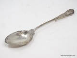 HEAVY STERLING SILVER EMBOSSED & MONOGRAMMED SERVING SPOON; HAS BUILT IN REST ON THE BOTTOM. MARKED