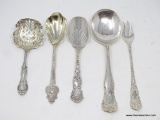 LOT OF (5) MISC. STERLING SILVER FLATWARE PIECES; VARIOUS DIFFERENT MAKERS. TOTAL WEIGHT OF THE LOT