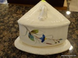 (KIT) IRONSTONE LIDDED ENGLISH CHEESE DISH; CREAM COLORED WITH HAND PAINTED FLORAL DESIGN. MARKED ON