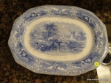 (KIT) IRONSTONE TRANSFERWARE PLATTER; LARGE BLUE AND WHITE TRANSFERWARE PLATTER. MARKED 