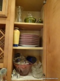 (KIT) CABINET LOT; LOT INCLUDES 12 CRATE & BARREL PLATES, SALT AND PEPPER SHAKERS FROM HOLLAND,